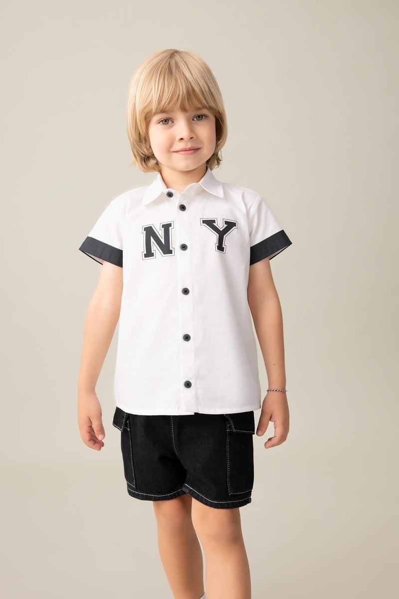 DeFacto White BabyBoy Baby Boy Poplin Short Sleeve Shirt Casual - Image 4